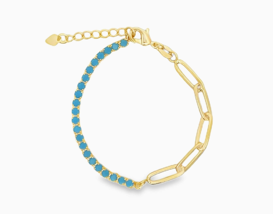 Colored Cz Half Tennis Paperclip Chain Necklace & Bracelet