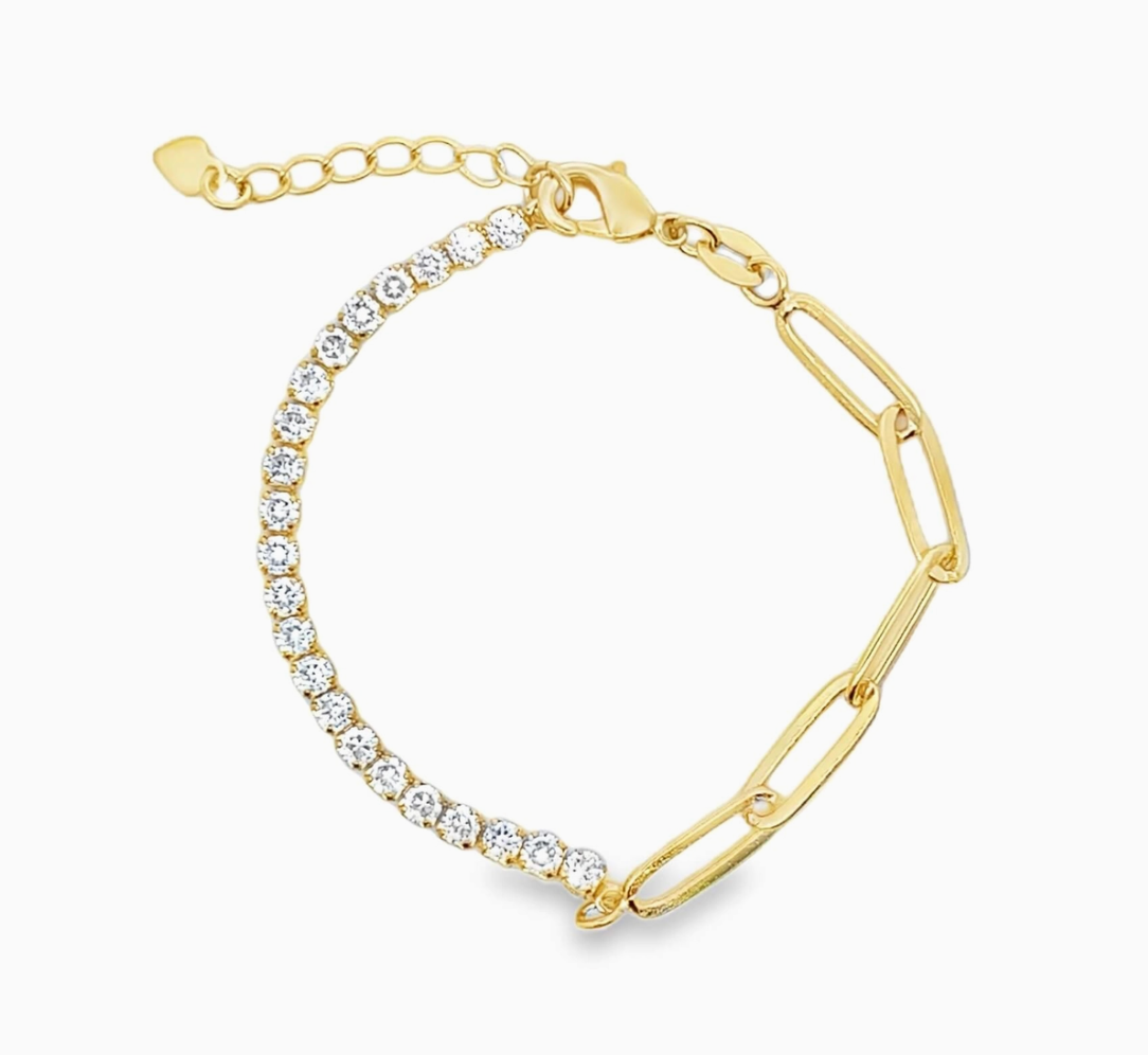 Colored Cz Half Tennis Paperclip Chain Necklace & Bracelet