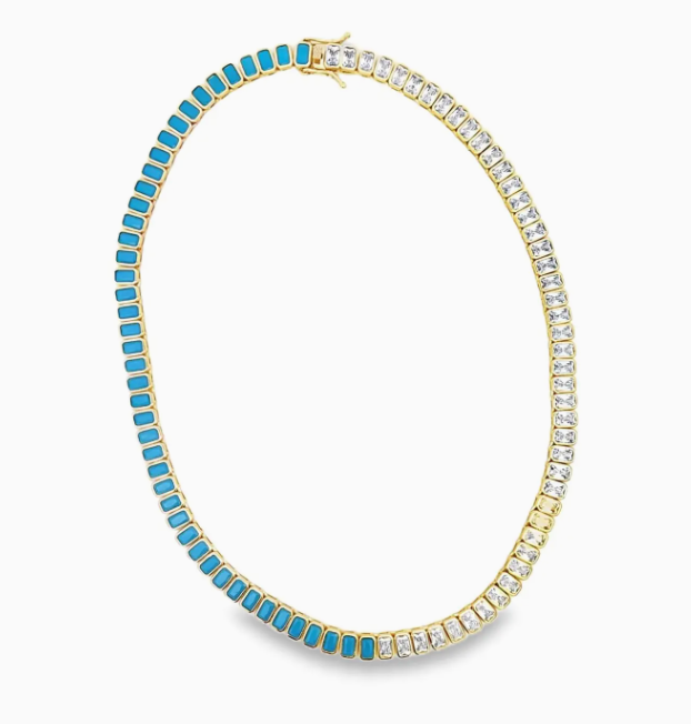 Two-Tone Colorful/Clear Cz Tennis Necklace
