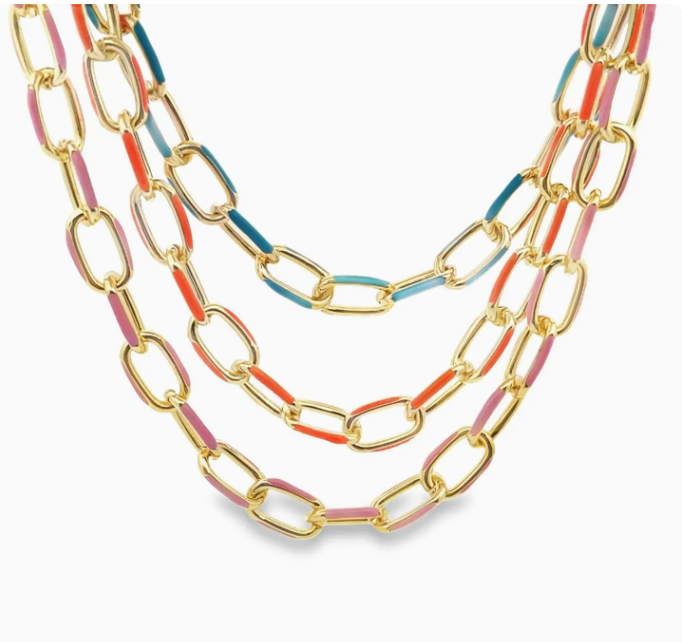 Enamel Paperclip Chain Necklace & Bracelet