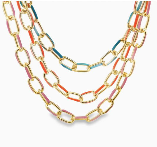 Enamel Paperclip Chain Necklace & Bracelet