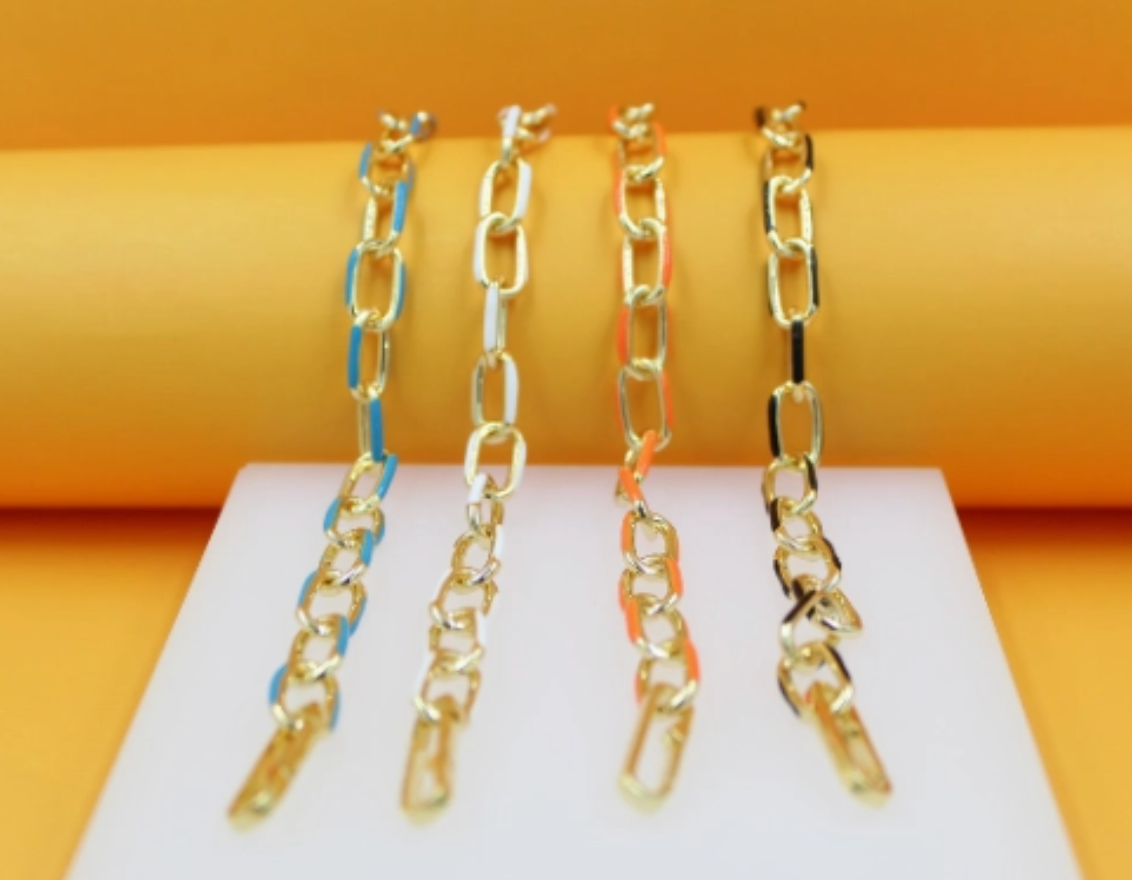 Enamel Paperclip Chain Necklace & Bracelet