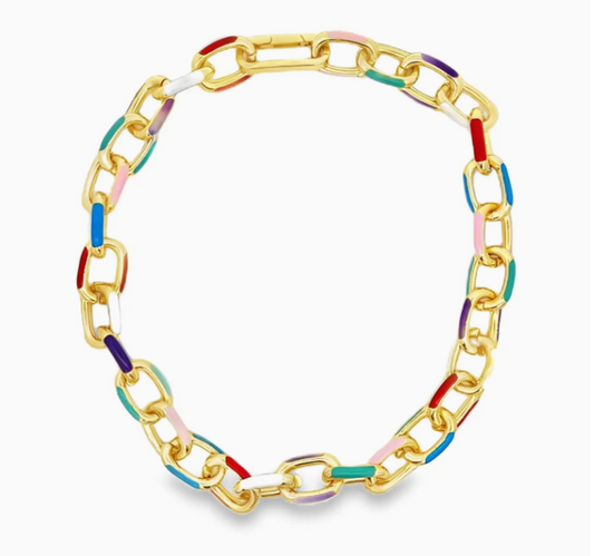 Multicolor Enamel Paperclip Link Necklace & Bracelet