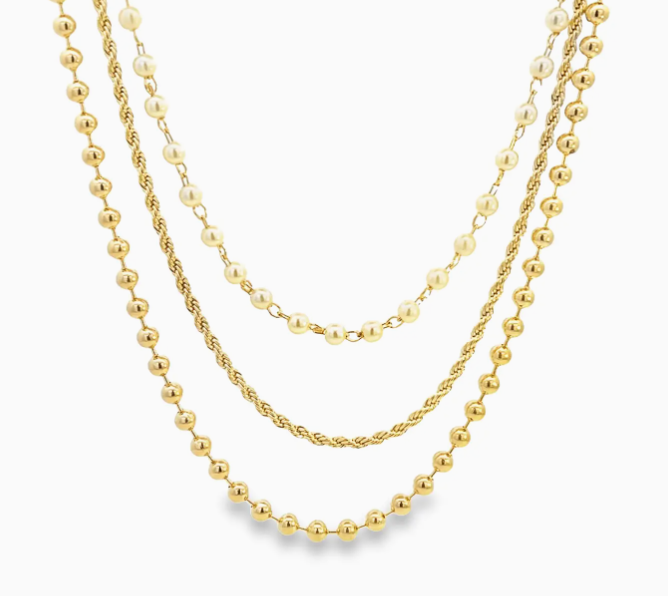 Triple Layered Beaded Rope Pearl Necklace