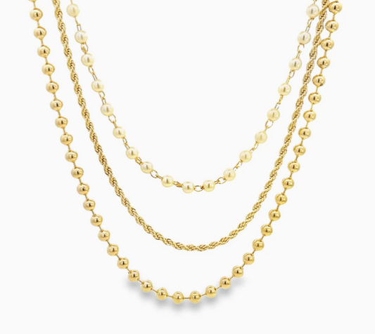 Triple Layered Beaded Rope Pearl Necklace