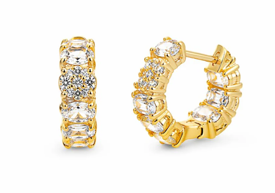 Luxurious hoop earrings with pave setting of stones