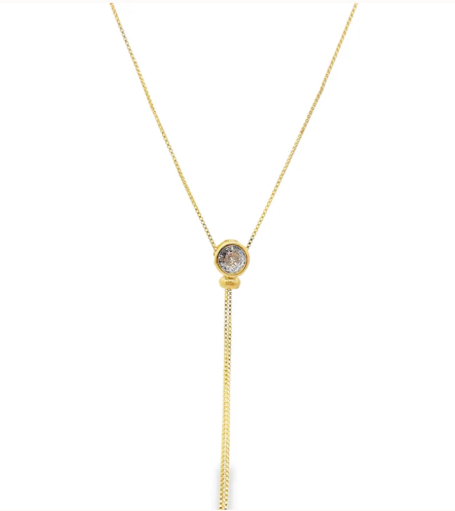 Box Chain CZ Gemstone Lariat Necklace