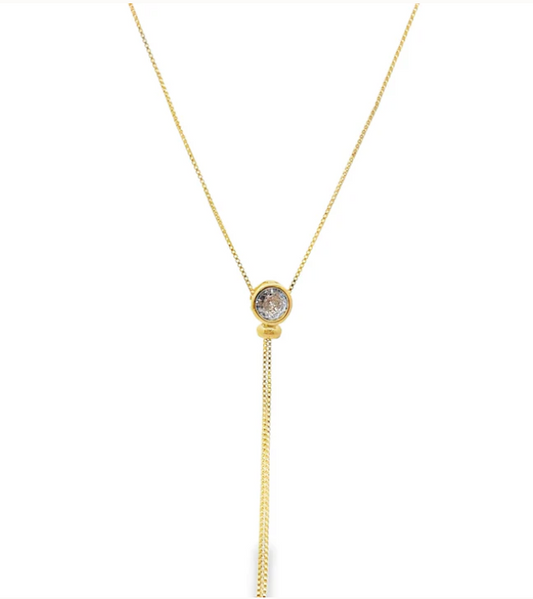Box Chain CZ Gemstone Lariat Necklace