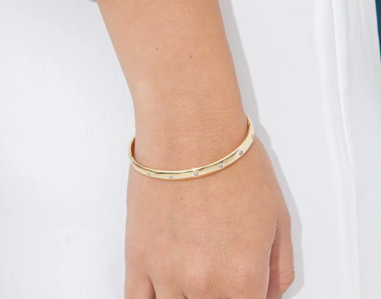 Wrist Cuff Bangle Bracelet With CZ Stones