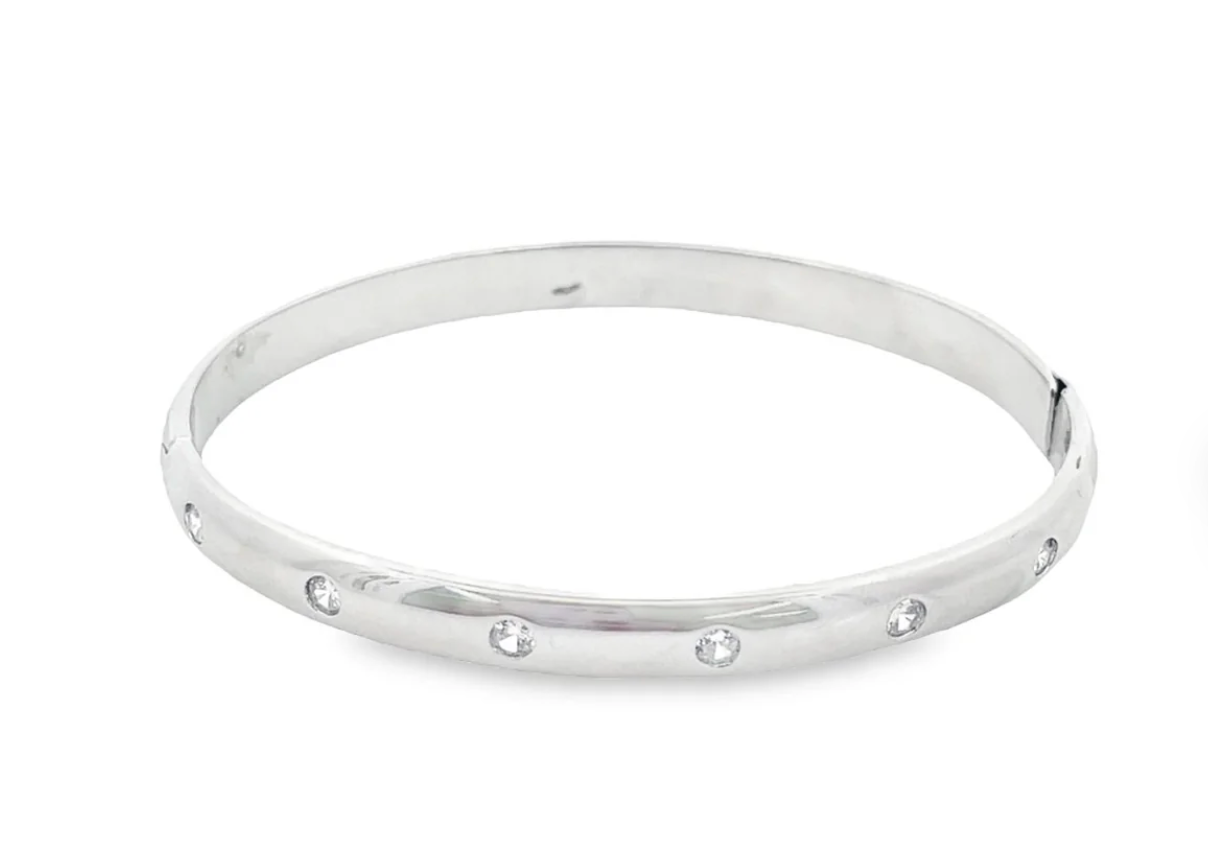 Wrist Cuff Bangle Bracelet With CZ Stones
