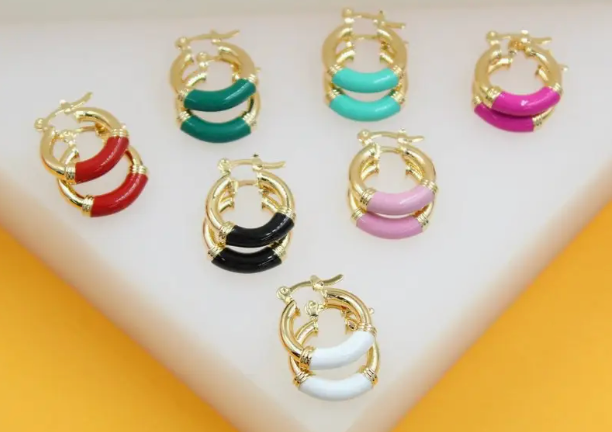 18k Gold Filled Colorful Enamel Hoop Earrings