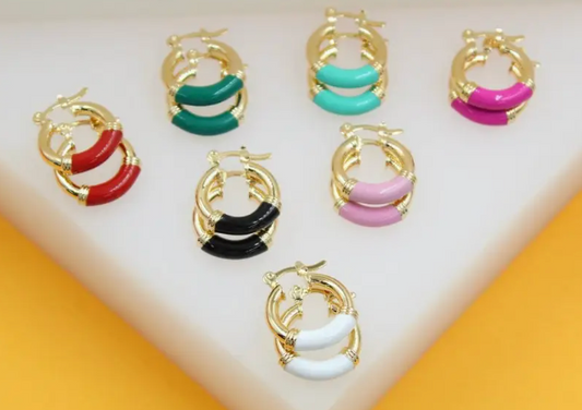 18k Gold Filled Colorful Enamel Hoop Earrings