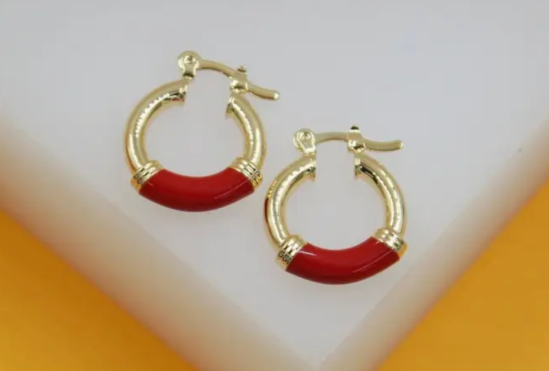 18k Gold Filled Colorful Enamel Hoop Earrings
