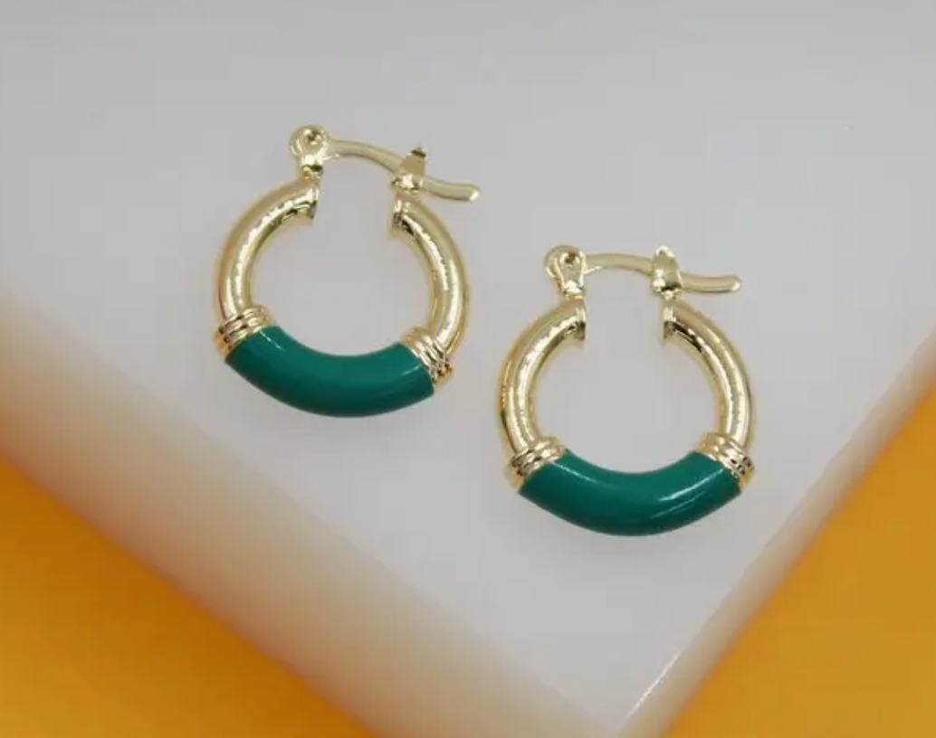 18k Gold Filled Colorful Enamel Hoop Earrings