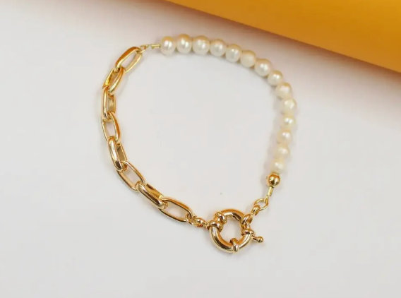 Pearl Paperclip Chain Necklace & Bracelet