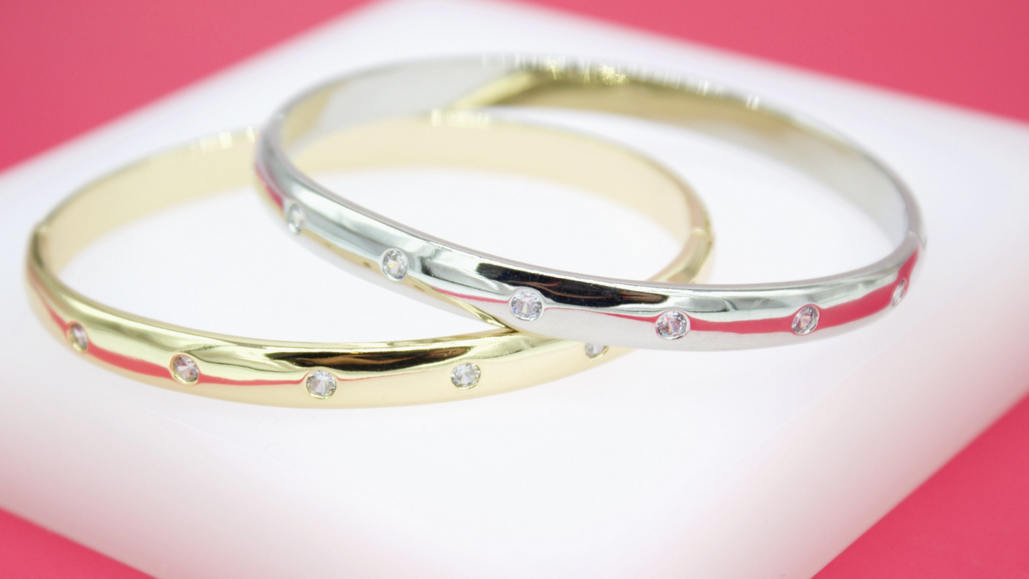 Wrist Cuff Bangle Bracelet With CZ Stones