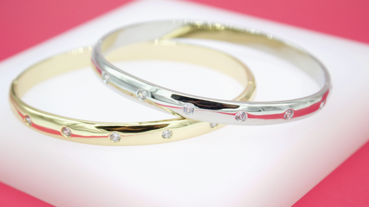 Wrist Cuff Bangle Bracelet With CZ Stones