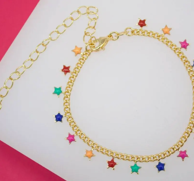 18K Gold Filled Enamel Star Choker & Matching Bracelet