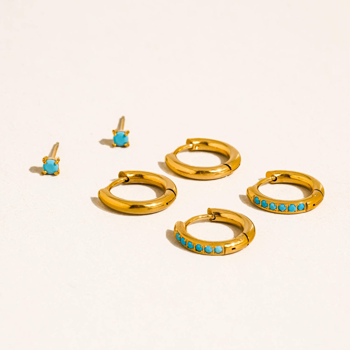 Ivalo 18K Gold Turquoise Huggie Earring Set