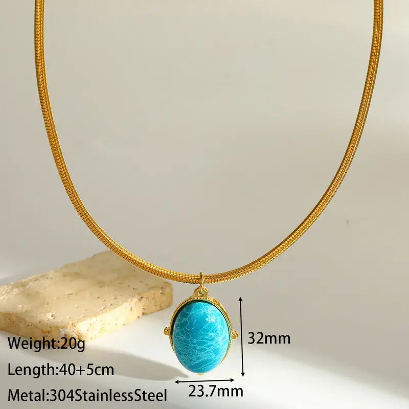 Oval Natural Stone Choker Necklace