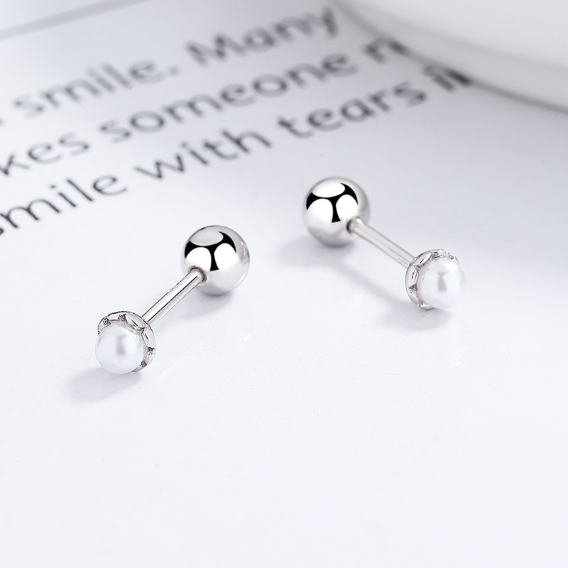 Tiny Small Pearl Flower Stud Earrings in 925 Sterling Silver