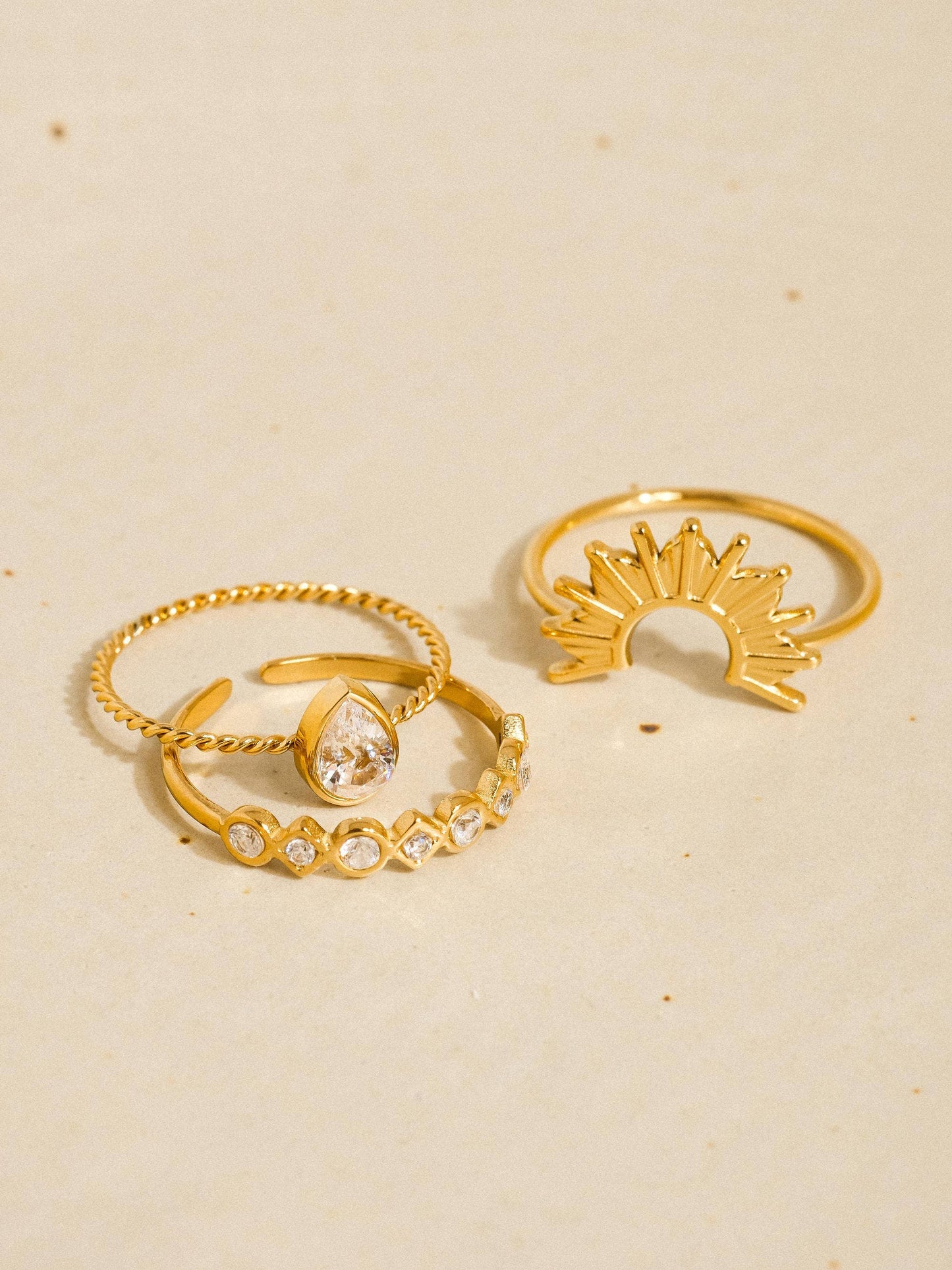 Francoise 18K Gold Sun Stone CZ Layered Ring