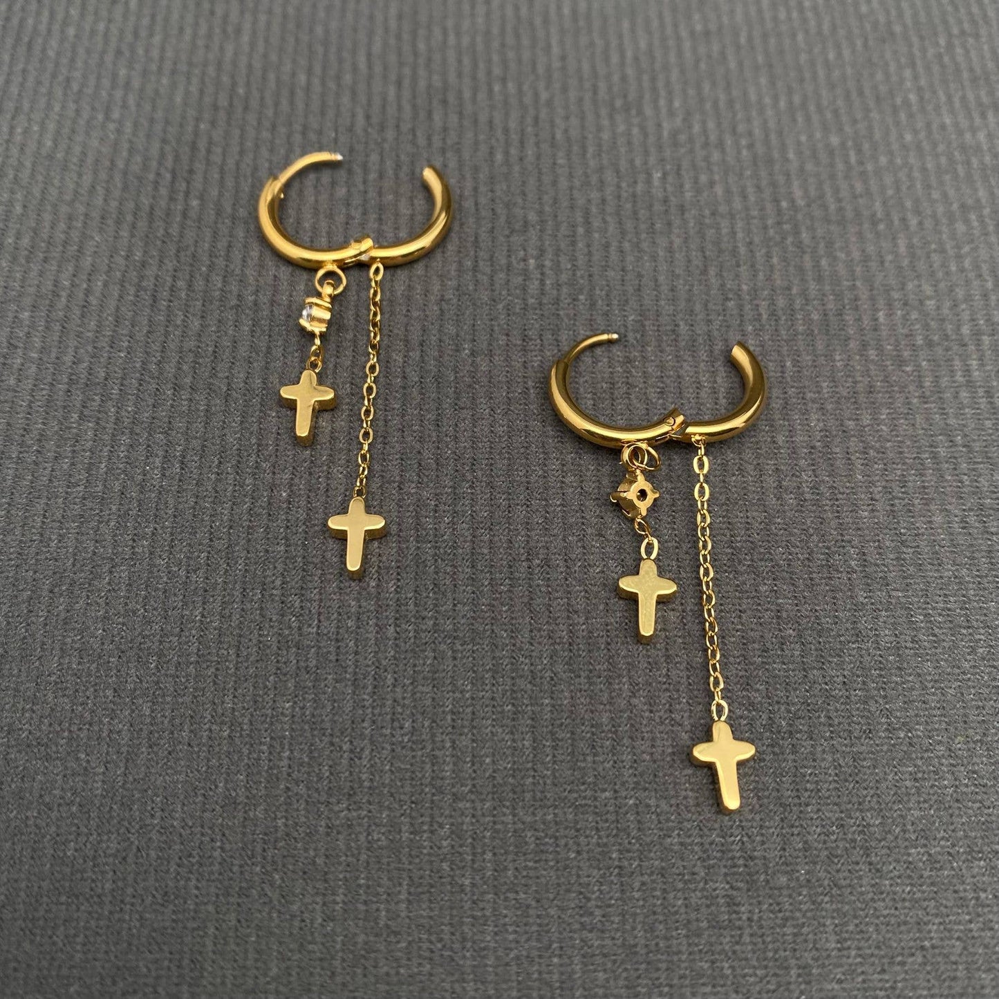 Double K Cross Huggie Earrings