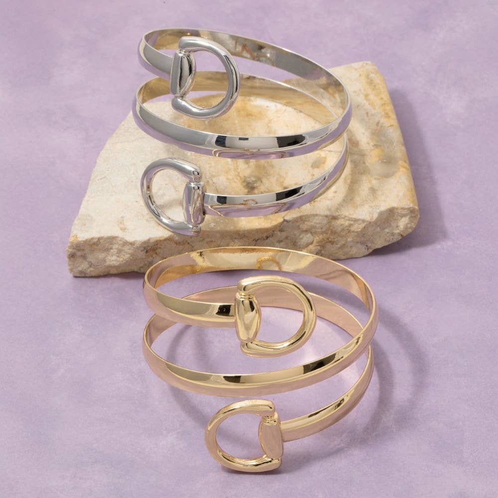 Double Equestrian Horse Bit Ring Bangle Bracelet