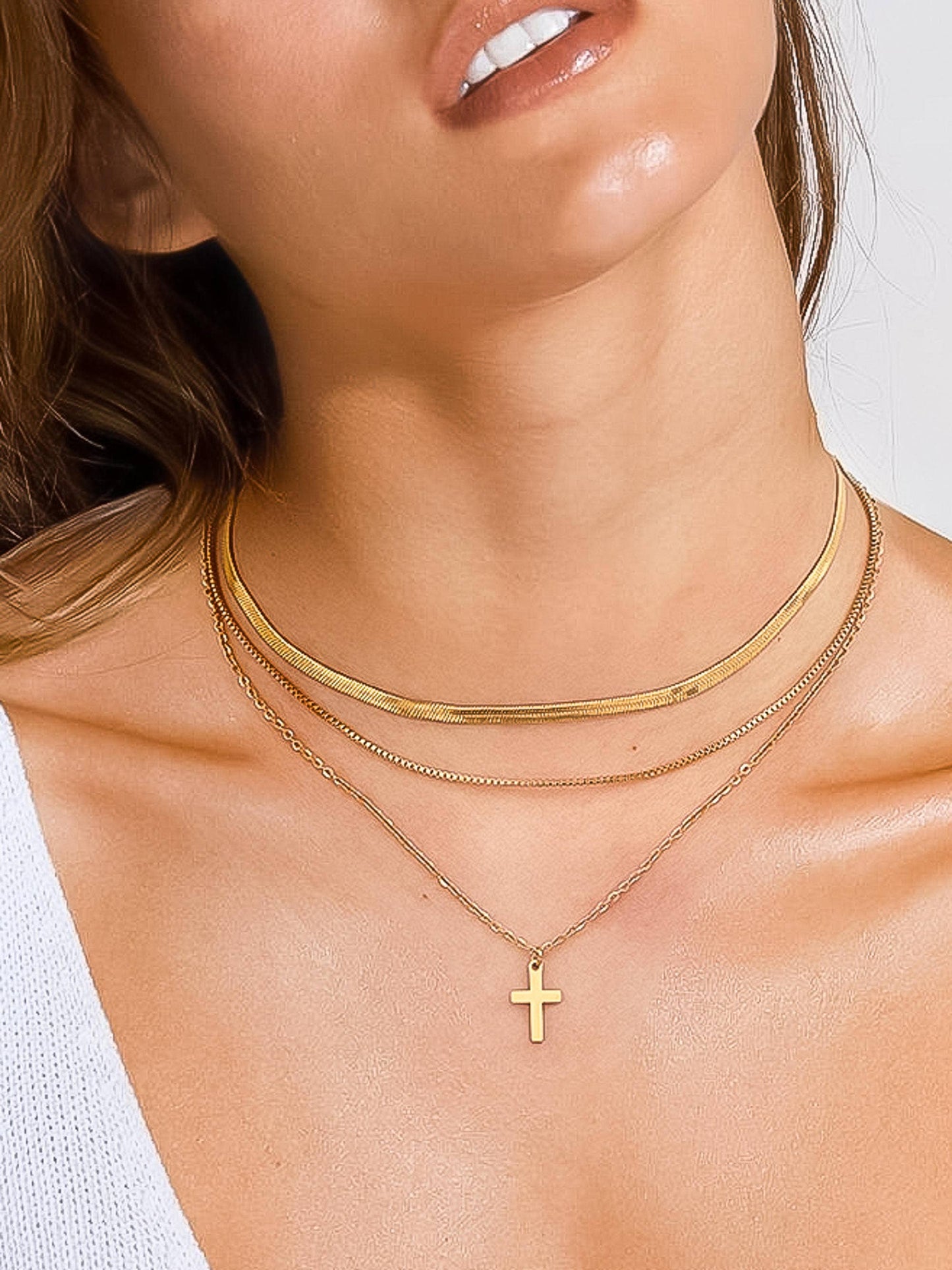 Georgine 18K Gold  Layered Cross Necklace   