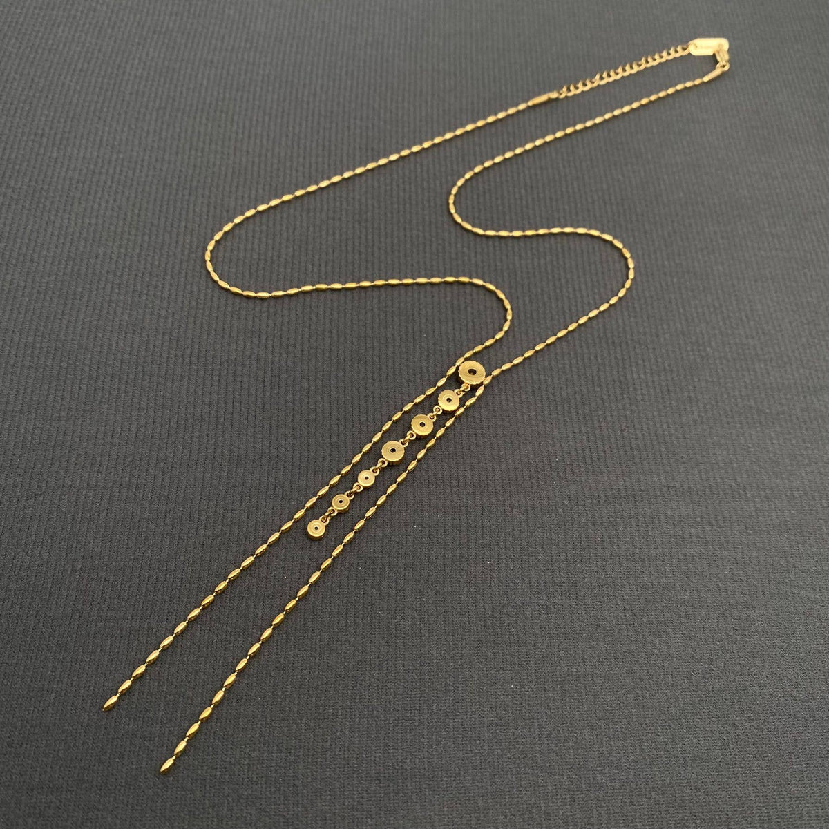 Roud Zircon Fringe SS Lariat Necklace - FGS