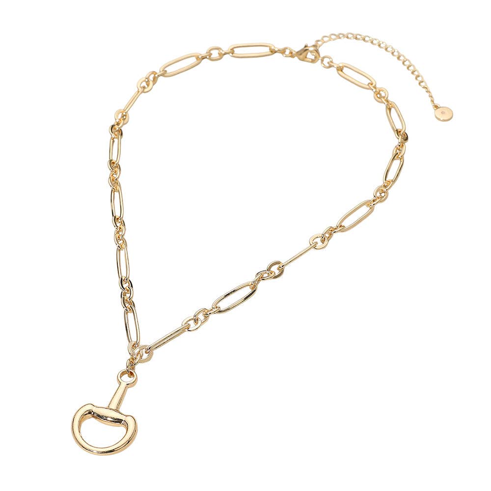 Half Horsebit Pendant Metal Chain Necklace