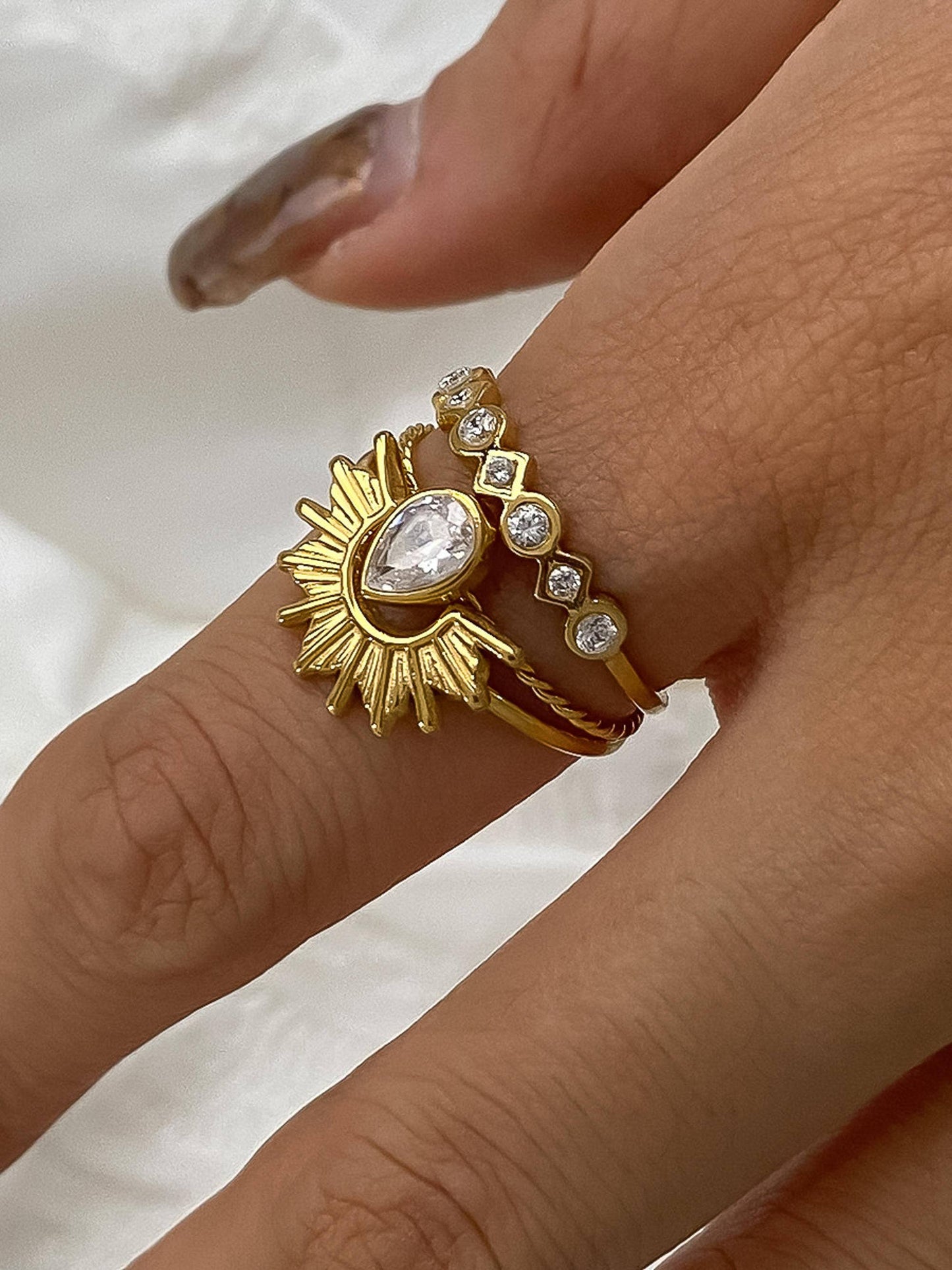 Francoise 18K Gold Sun Stone CZ Layered Ring