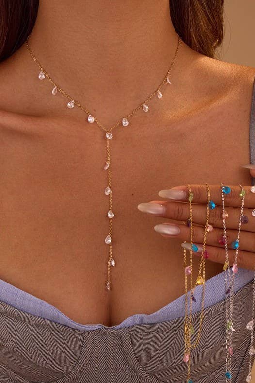 Rhinestone Gold Lariat Necklace
