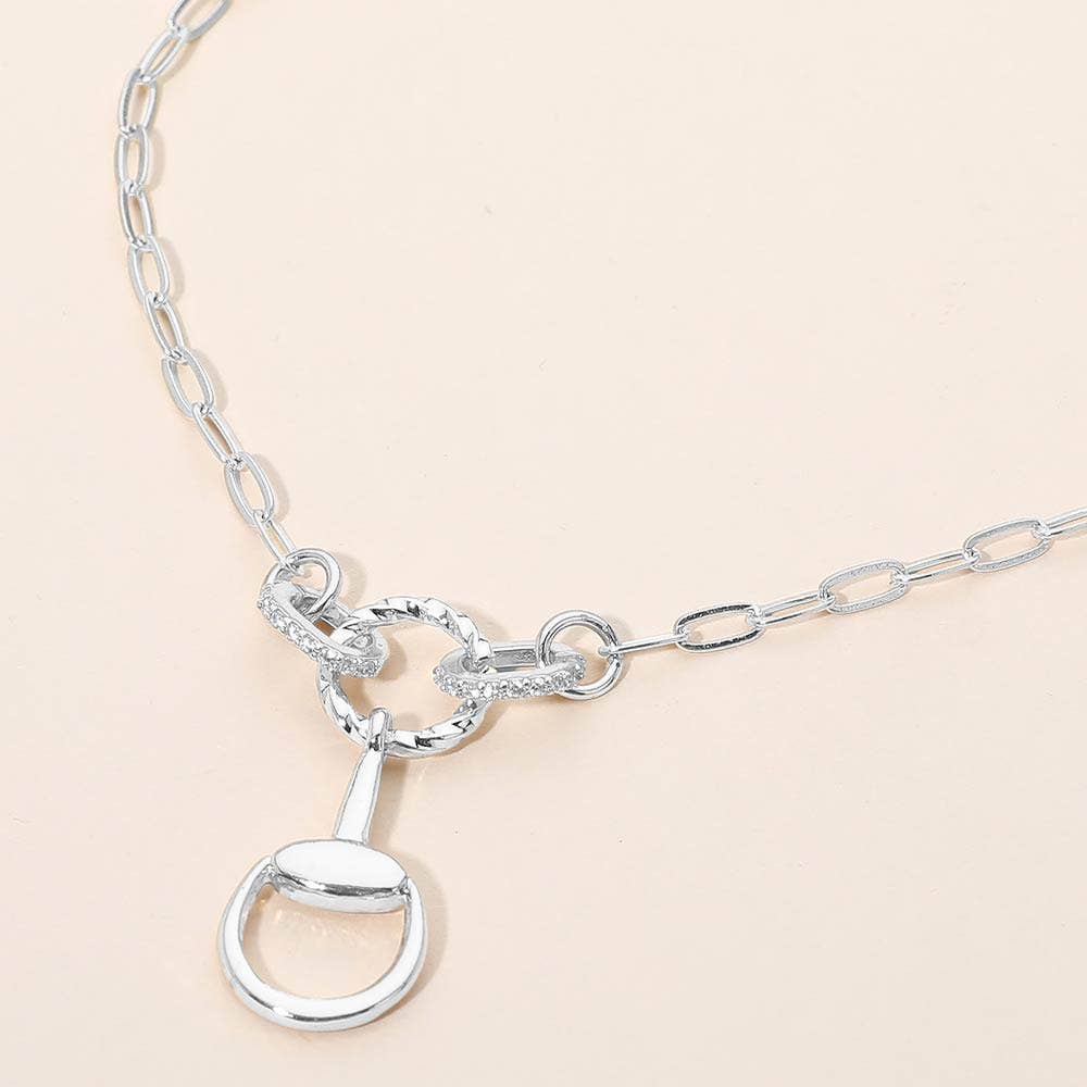 Rhinestone Paved Horsebit Link Paperclip Chain Necklace