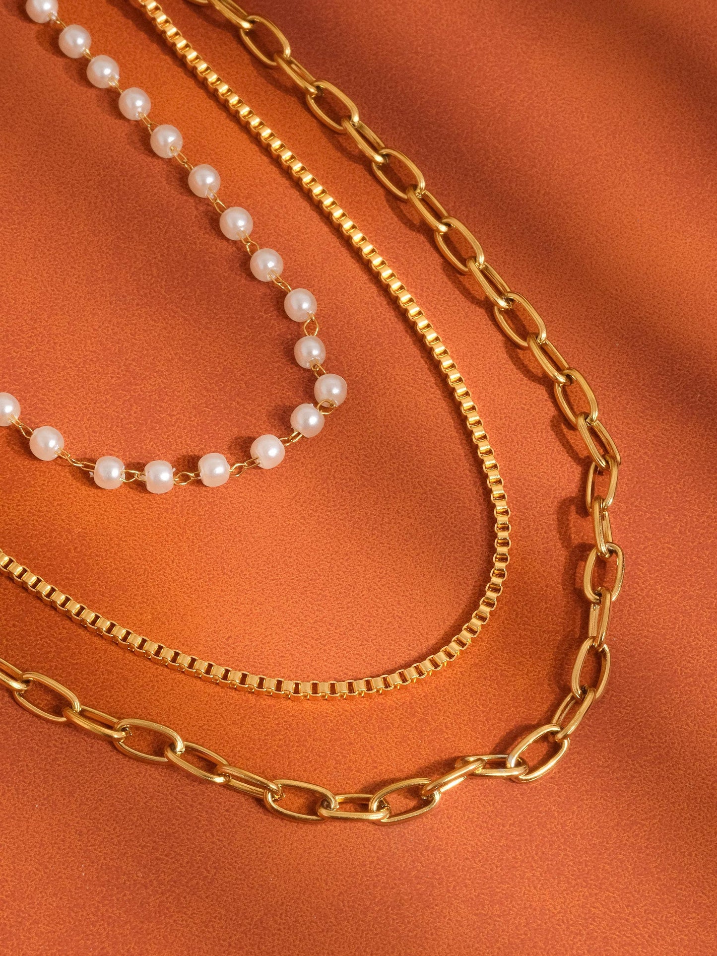 Cadeaux 18K Gold Stacked Pearl Chain Necklace