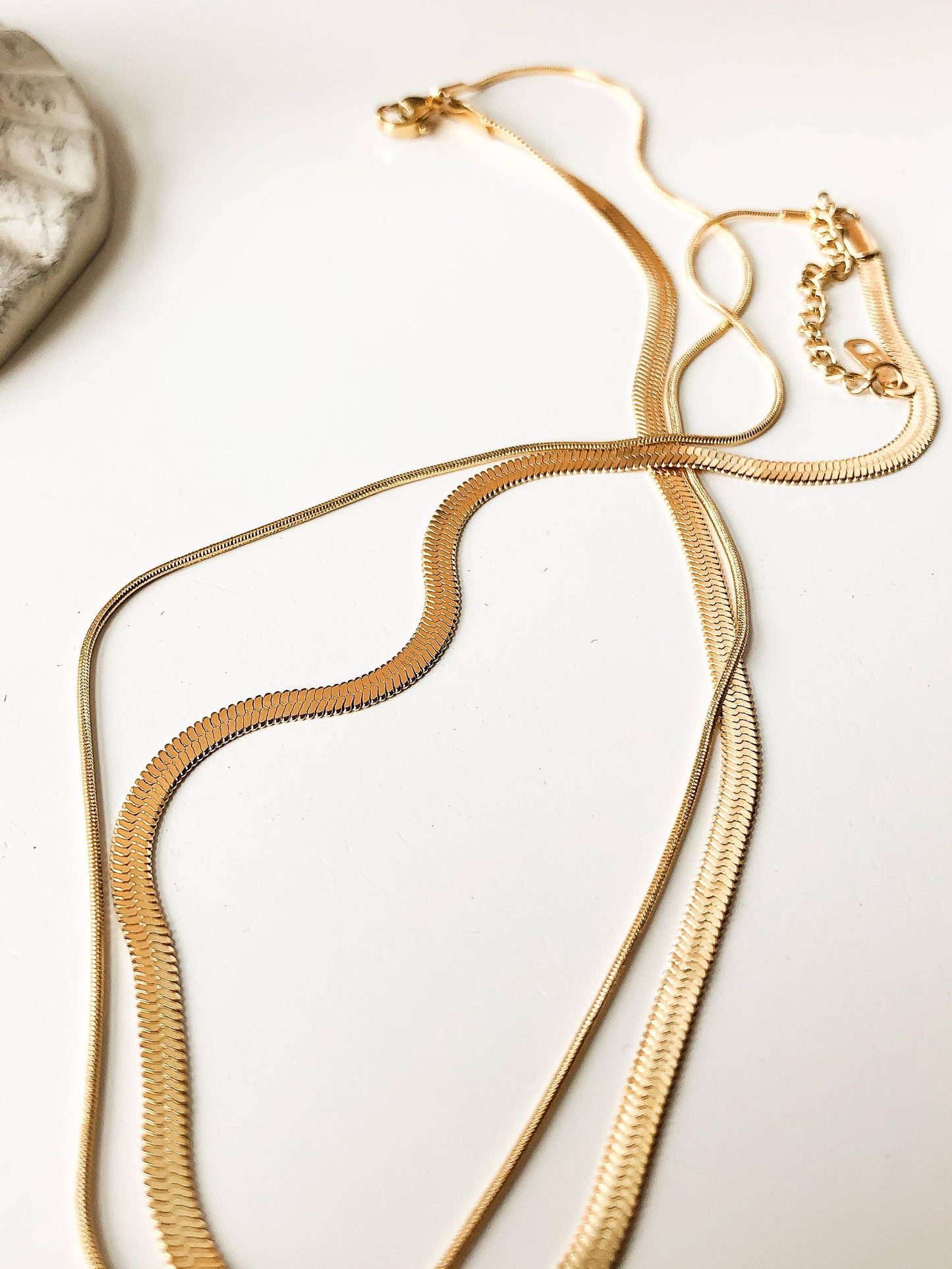 Jean 18K Gold Layered Flat Snake Chain Necklace