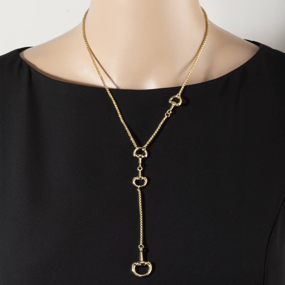 Horsebit Snaffle Y Lariat Long Chain Necklace