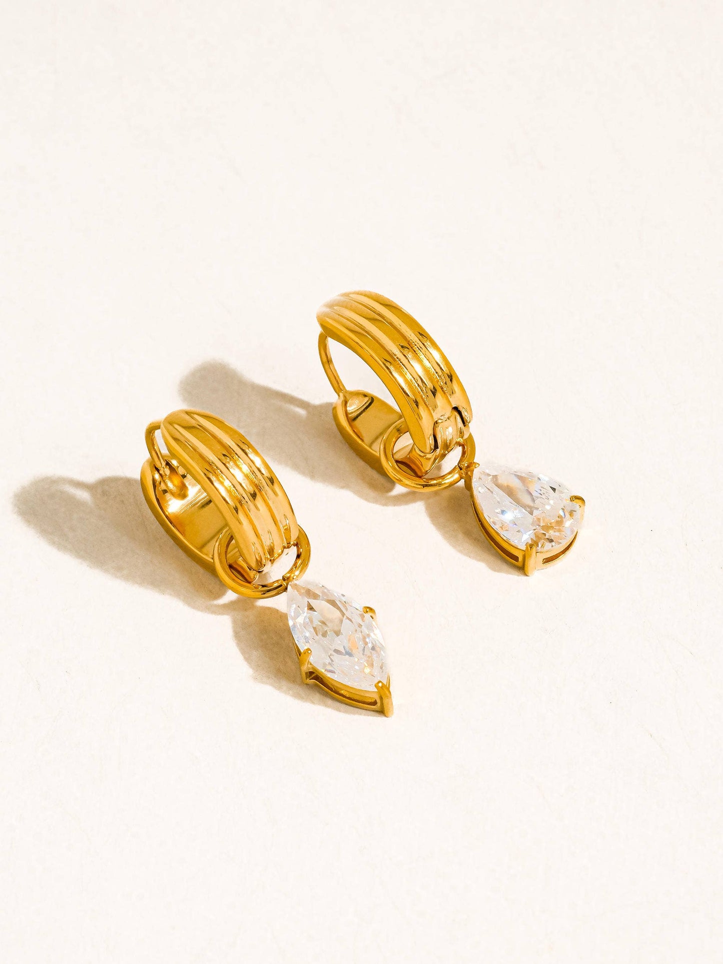 Saffron 18K Gold Teardrop CZ Mismatch Earrings
