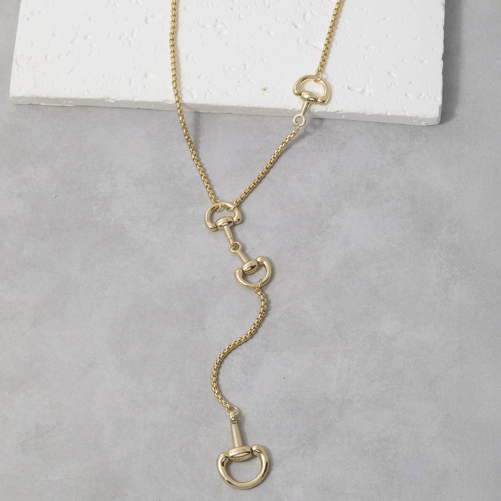 Horsebit Snaffle Y Lariat Long Chain Necklace