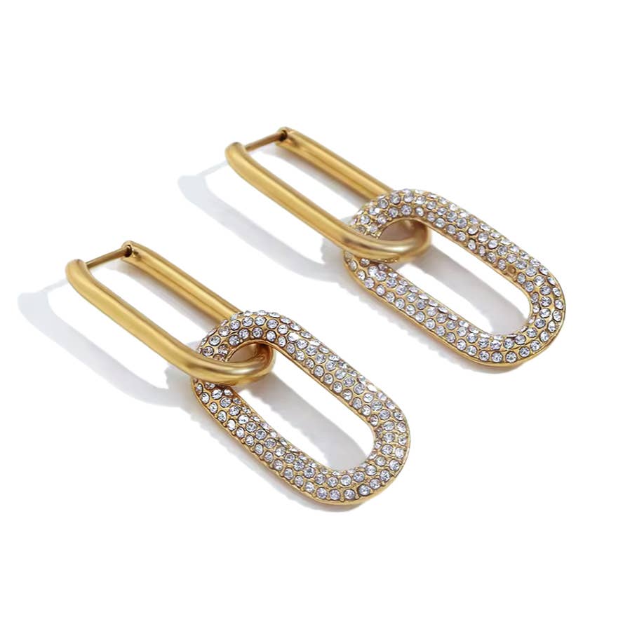 Cz Oval Link Dangle Earrings