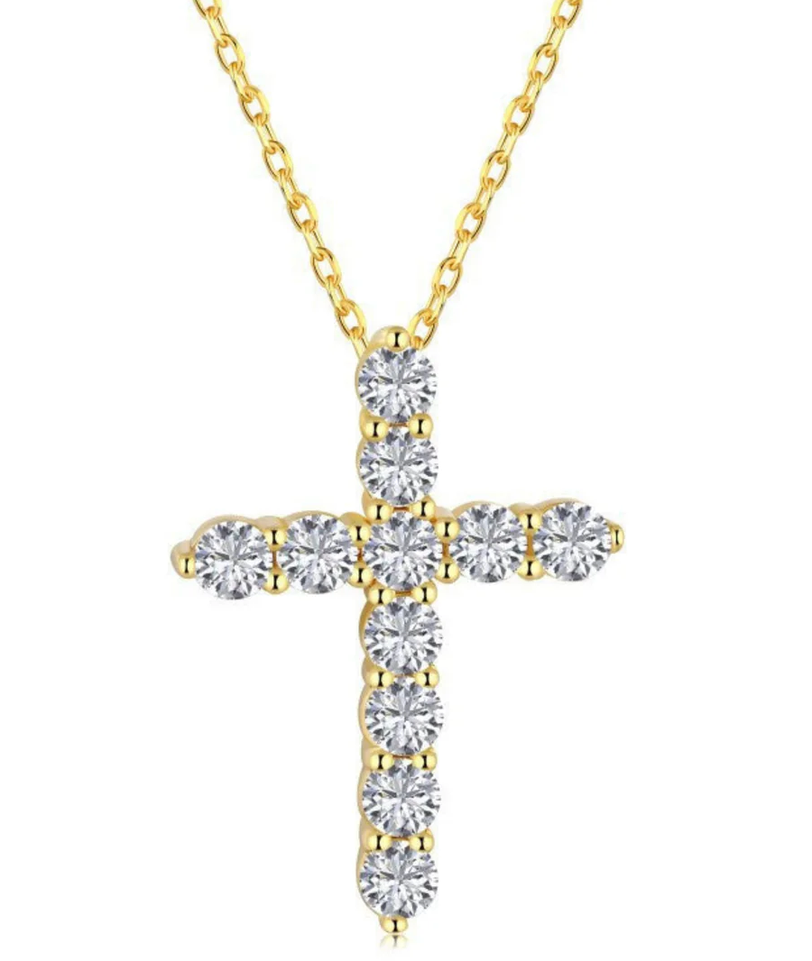 CZ Cross Necklace Stainless Steel