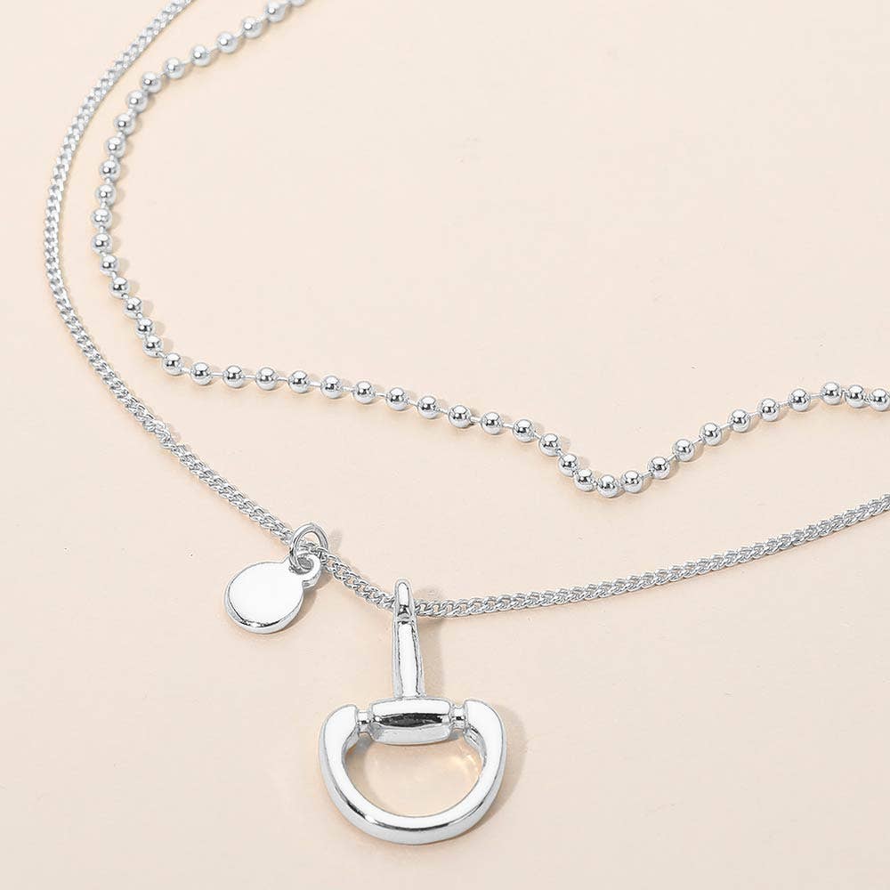 Polished Horsebit Charm Beaded Chain Layered Necklace