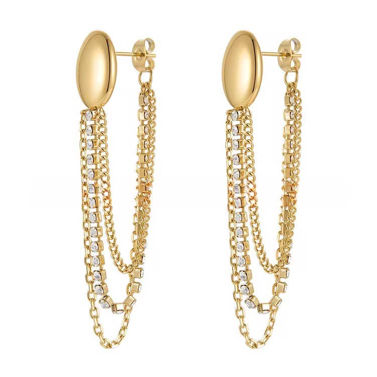 Oval Tennis Chain Dangle Earrings