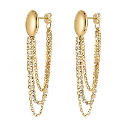 Oval Tennis Chain Dangle Earrings