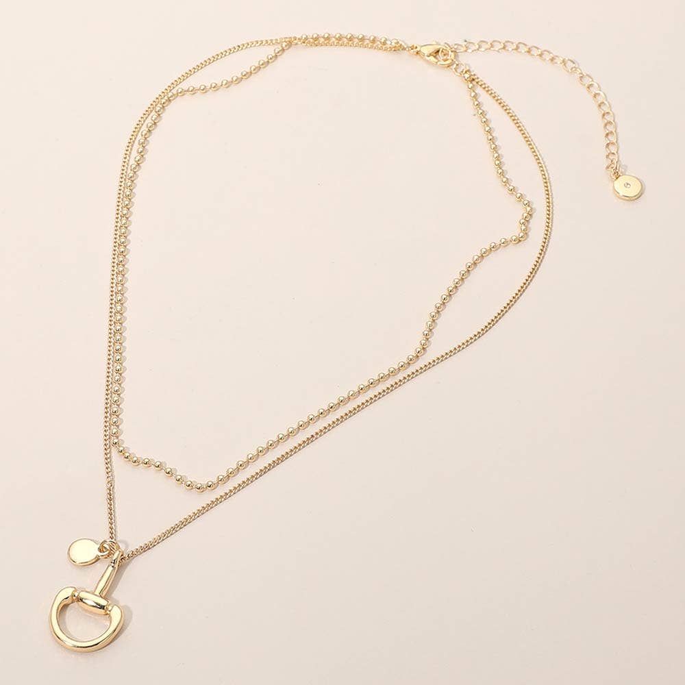 Polished Horsebit Charm Beaded Chain Layered Necklace