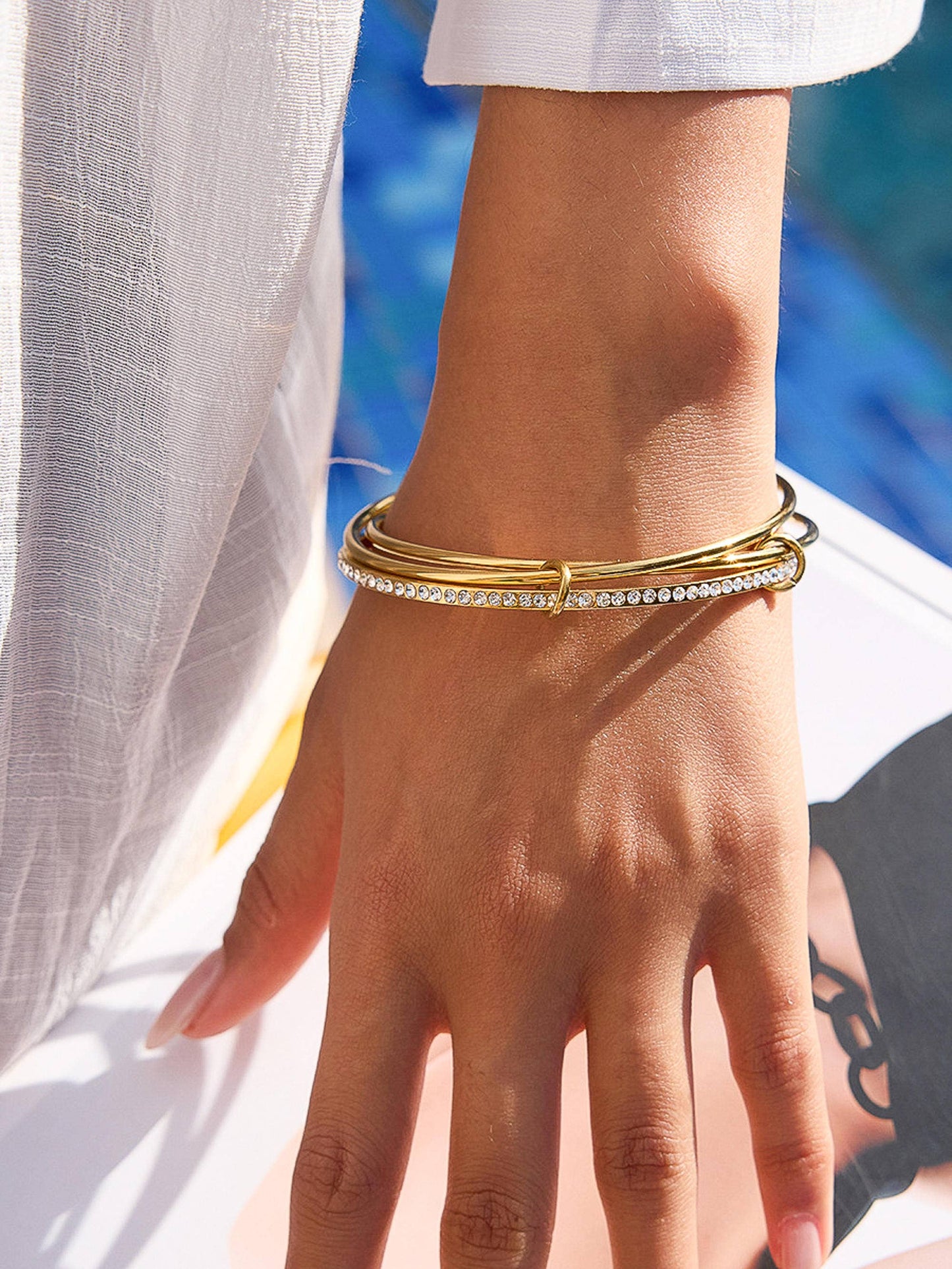 Frisson 18K Gold Rhinestone Stack Bracelet