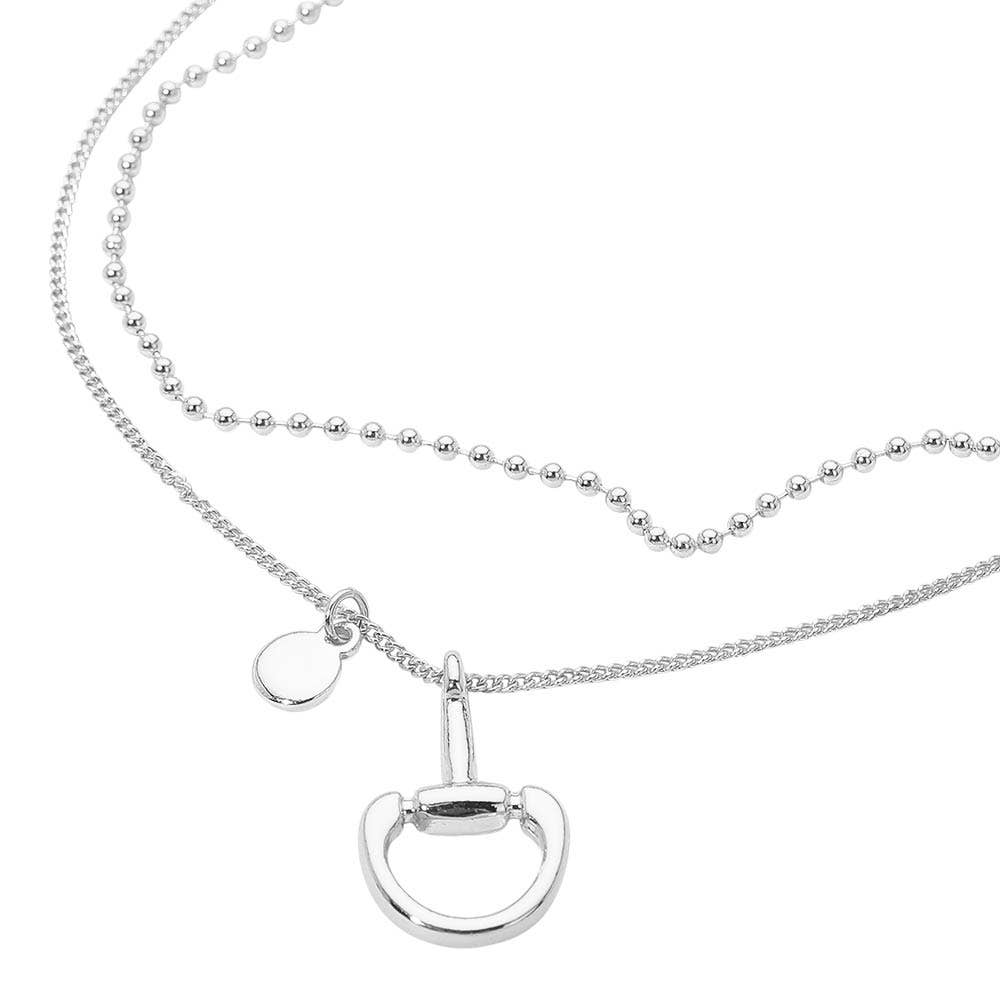 Polished Horsebit Charm Beaded Chain Layered Necklace