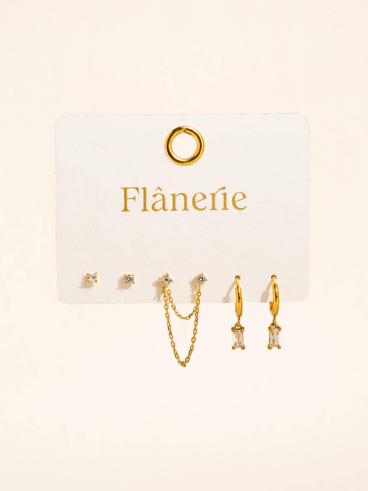Roussa 18K Gold CZ Chain Earring Set