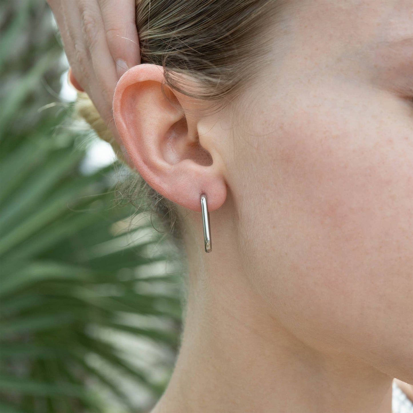 Rounded Rectangle Huggie Earrings