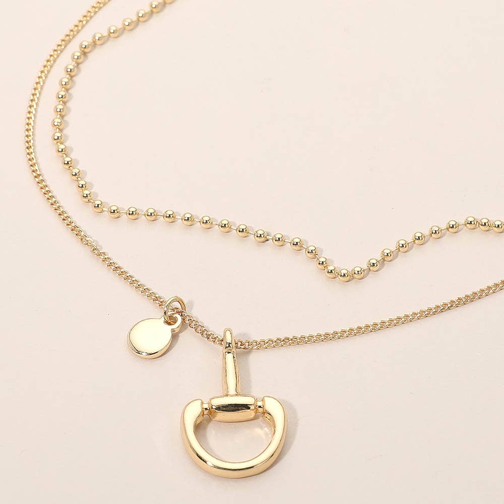 Polished Horsebit Charm Beaded Chain Layered Necklace